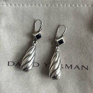 David Yurman Garnet silver drop earrings.
